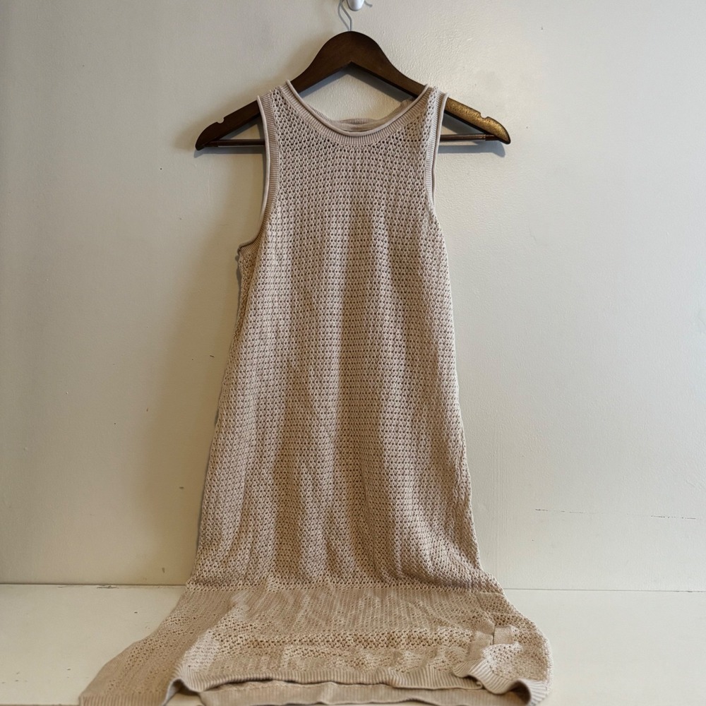 Pact Organic Cotton Linen Women's M Knit Sleeveless Midi Dress Tan Beige